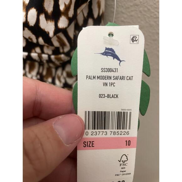Tommy Bahama Palm Modern Safari Cat V-Neck One Piece Swimsuit Size 10 NWT - Picture 9 of 12